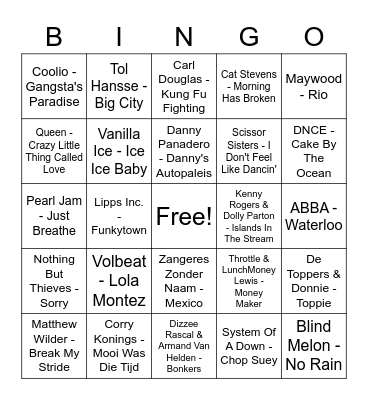 Swingo 1 Bingo Card