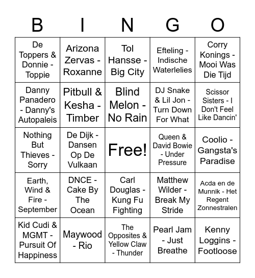 Swingo 1 Bingo Card