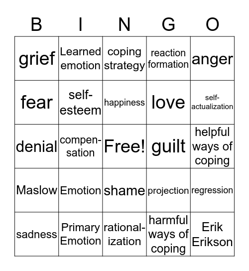 Expressing Your Emotions Bingo Card