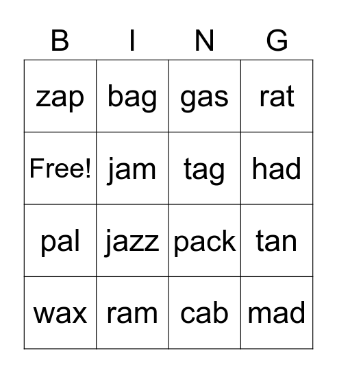 SHORT A Bingo Card