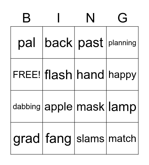 Short a Bingo Card