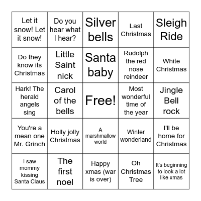 Rock & Roll Bingo - Christmas Version Bingo Card