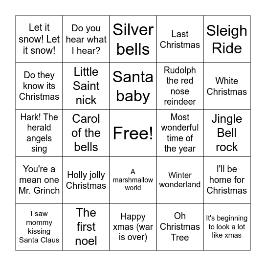 Rock & Roll Bingo - Christmas Version Bingo Card