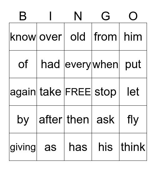 List 1 Bingo Card