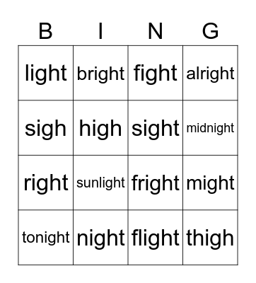 "ee" Words Bingo Card