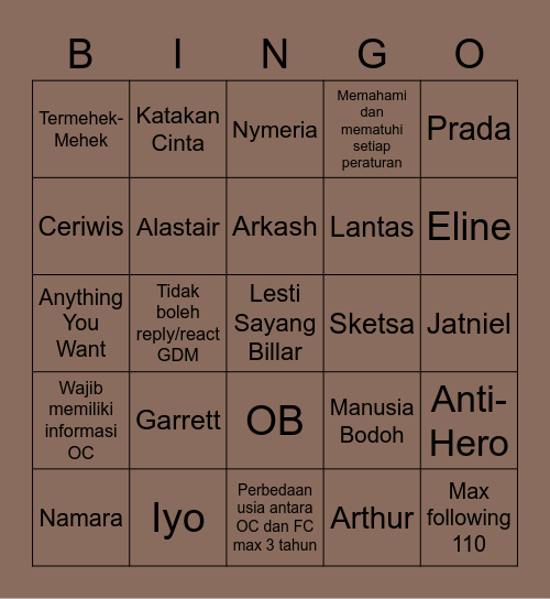 Garrett Bingo Card