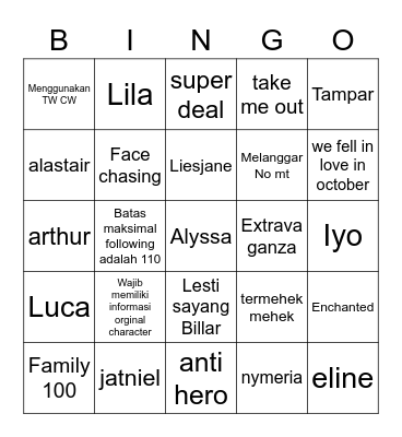 Lila Bingo Card