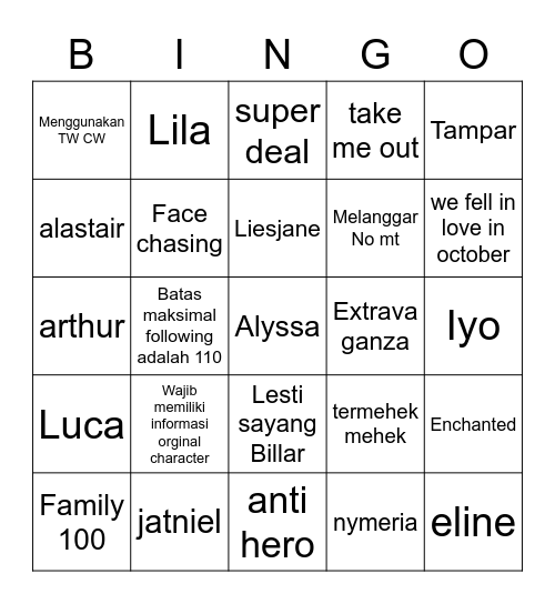 Lila Bingo Card