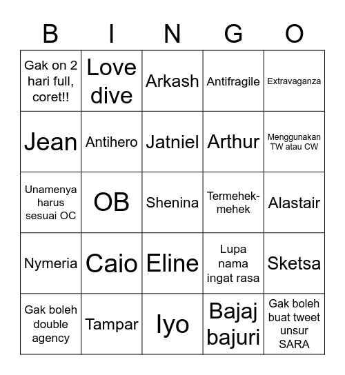 Arthur Bingo Card