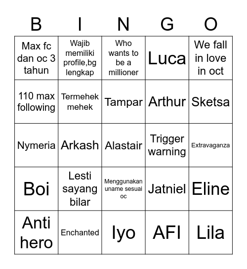 Asta Bingo Card