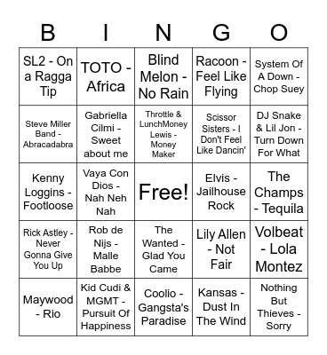 Swingo 1 Bingo Card