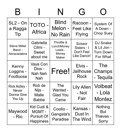 Swingo 1 Bingo Card