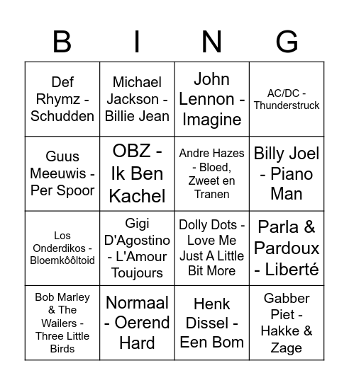 Swingo 2 Bingo Card