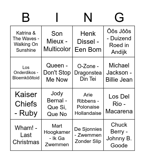Swingo 2 Bingo Card