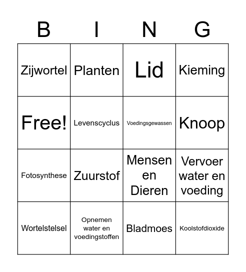 Thema 2 Planten Bingo Card