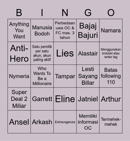 ANSEL Bingo Card