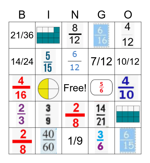 Fractions Bingo Card