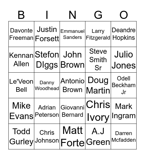 My Team! Week 8 Bingo Card