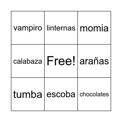 Spanish Halloween Bingo Card