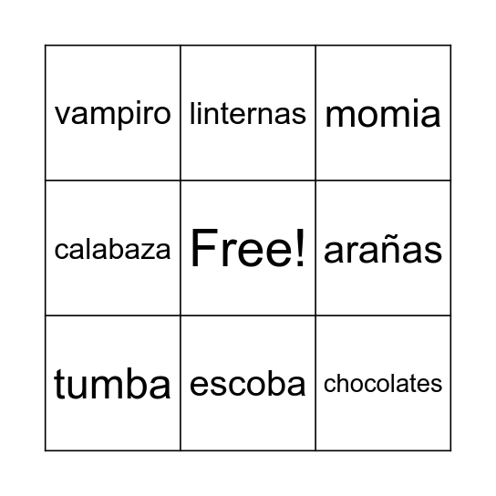 Spanish Halloween Bingo Card