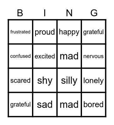 EMOTIONS Bingo Card