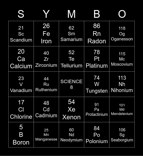 SYMBO SCIENCE 7 Bingo Card