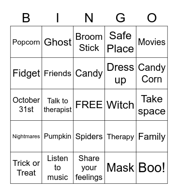 Therapeutic Halloween Bingo Card