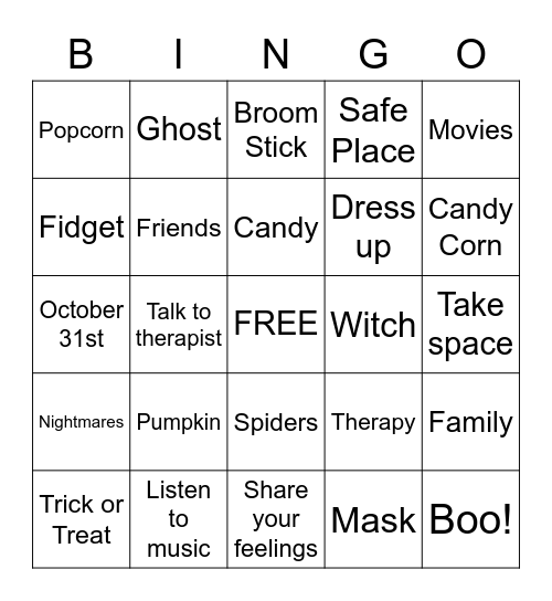 Therapeutic Halloween Bingo Card