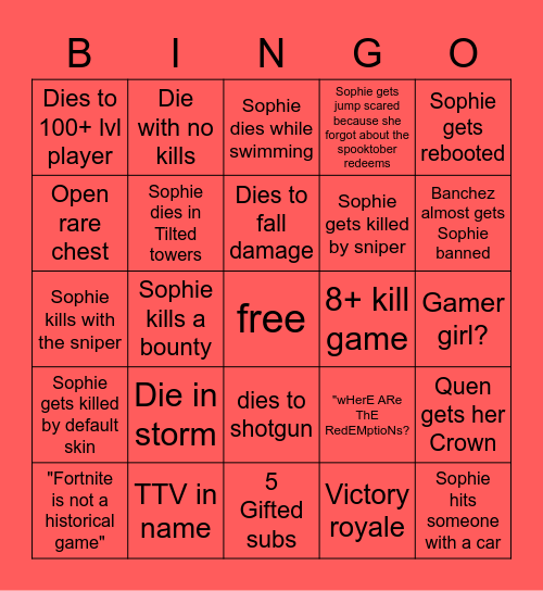 Fortnite Bingo Card