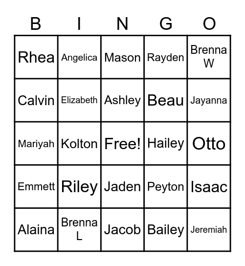 Name Bingo! Bingo Card