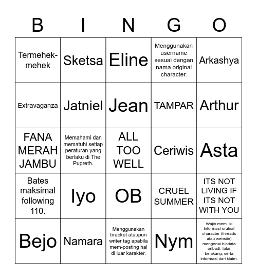 Shenina ♡ Bingo Card