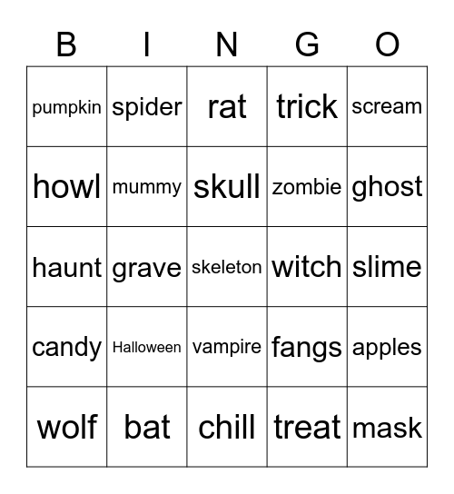 Hallowingo Bingo Card