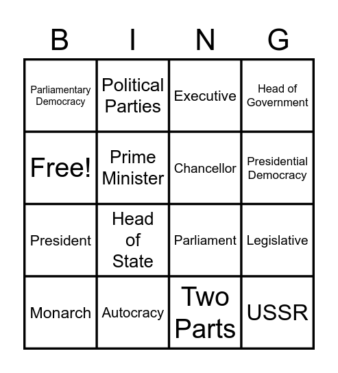 European Government Bingo Card