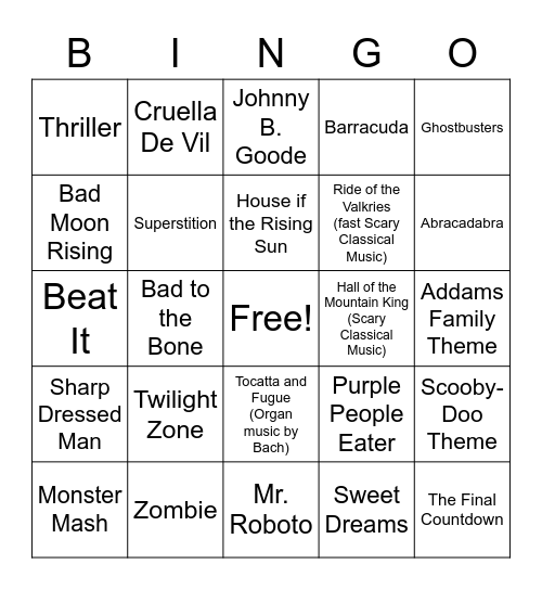 Hallowe'en Bingo Card