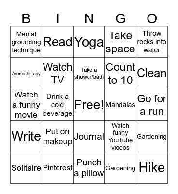 Coping Skills Bingo Card