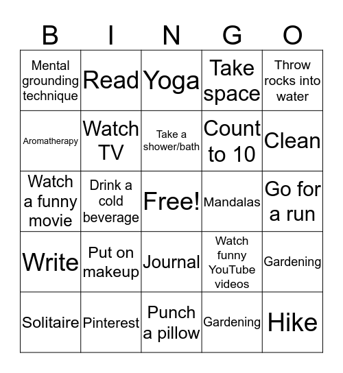 Coping Skills Bingo Card