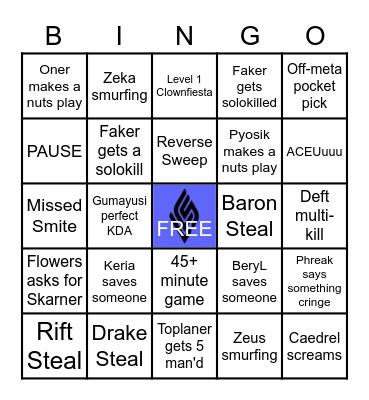Worlds 2022 Bingo Card