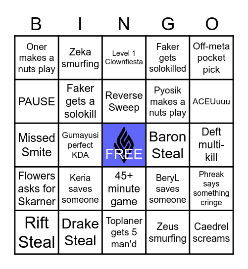 Worlds 2022 Bingo Card