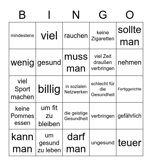 um fit zu bleiben Bingo Card