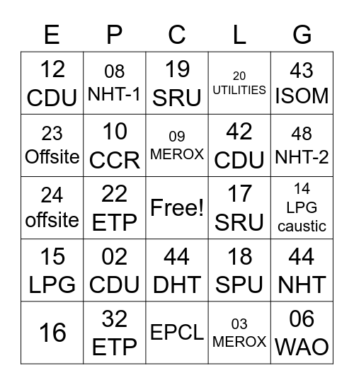 EPCL Game Bingo Card