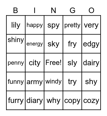 Sounds of Y Bingo Card