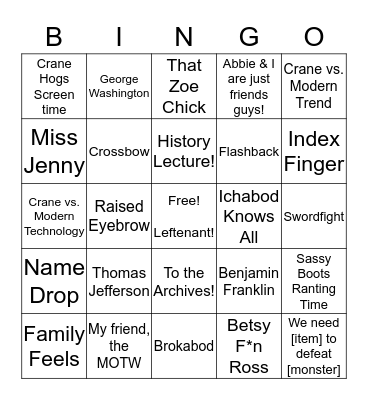 Ichabod Crane Bingo (Season 3) Bingo Card