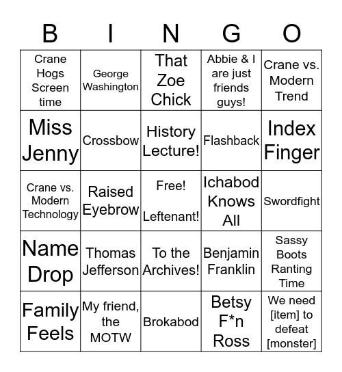 Ichabod Crane Bingo (Season 3) Bingo Card