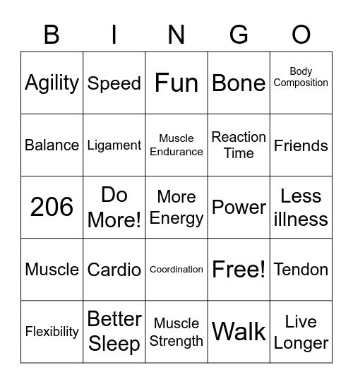 Fitness Components Bingo Card