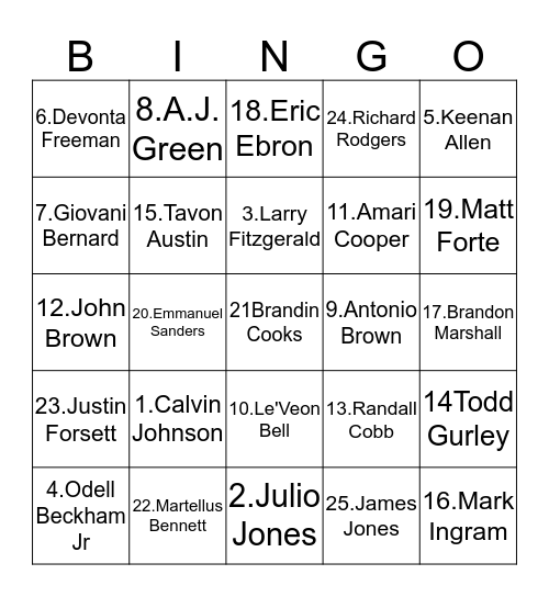 NFL BINGO Card