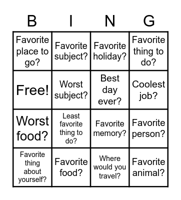 Questions Bingo Card