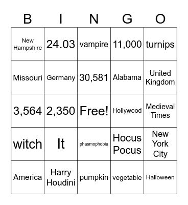 Halloween Bingo Card