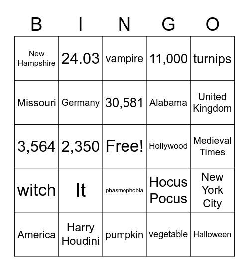 Halloween Bingo Card