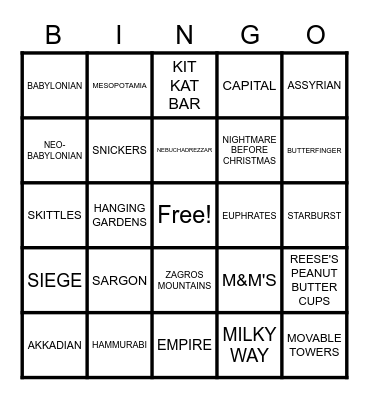 HALLOWEEN SOCIAL STUDIES Bingo Card