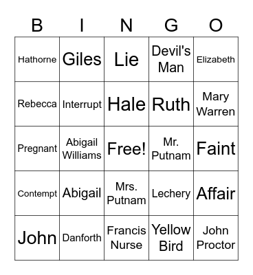 Act 3 Bingo Card